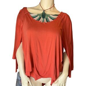 Free People Angel Cotton Handkerchief Hem Flowy Tie Neck Boho Top. Size Medium.